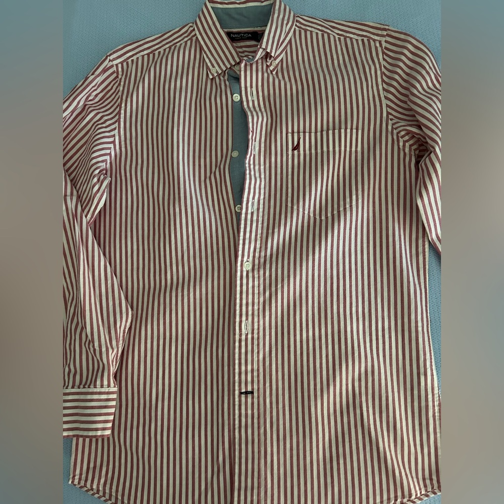Men's Striped Shirt - Red and White, Nautica - S